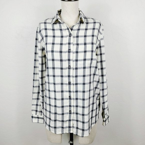 Marine Layer Shirt M Black White Plaid Button-Front Collared Long Sleeve Top - Picture 1 of 7